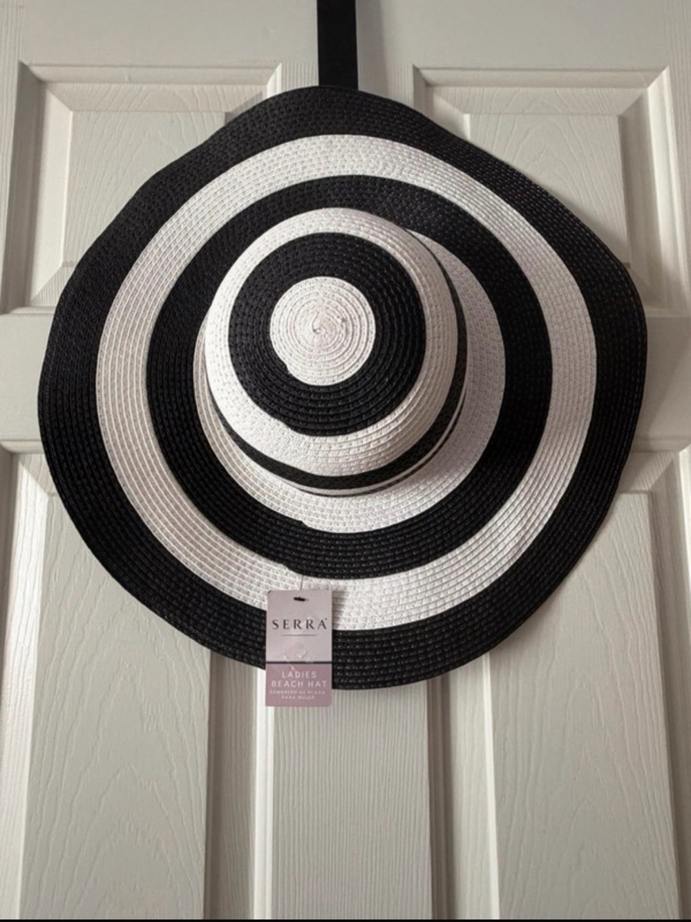 Serra Black and White Striped Wide-Brim Hat